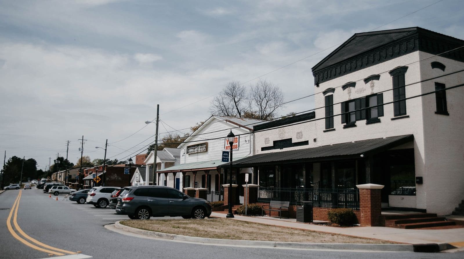 Historic storefronts along 2nd Avenue in Dacula's original commercial center